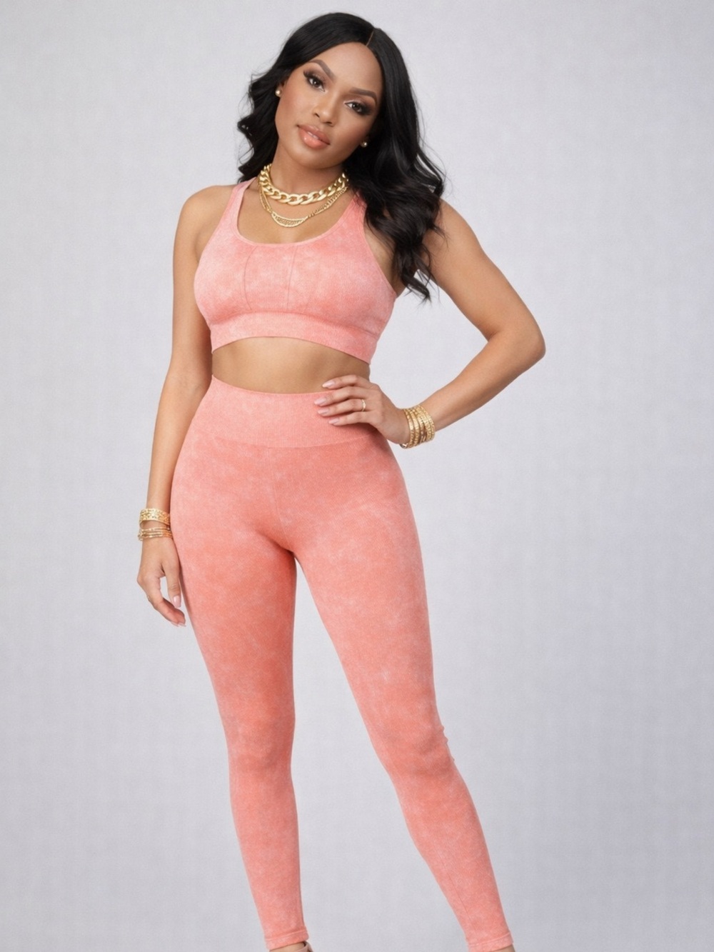 High-Rise Pink Active Leggings 
Color is Peach